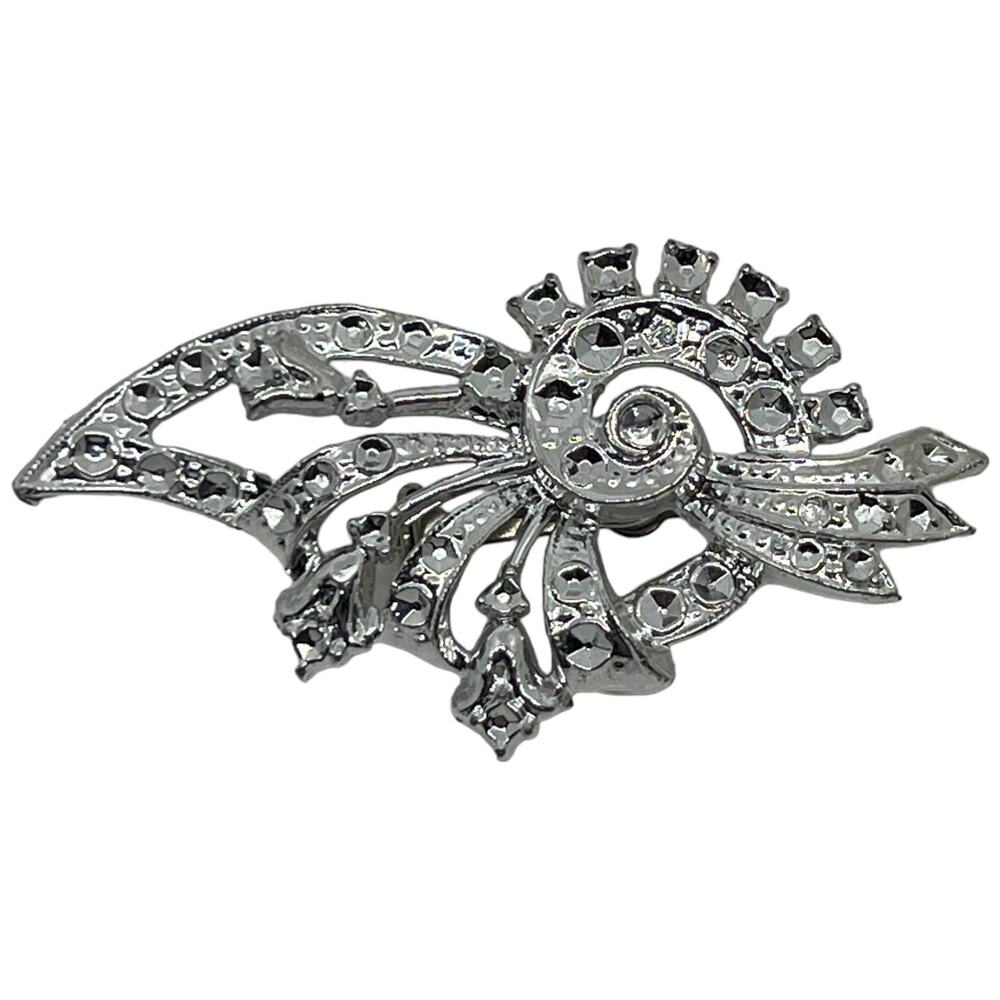 80s Silver-Colored Plastic Fashion Brooch, Good Condition, 2.75" x 1.25"